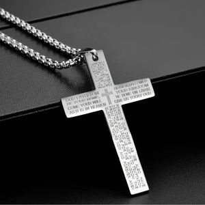 Silver Christian Cross Bible Verse Prayer Statement Religious Pendant Necklace.